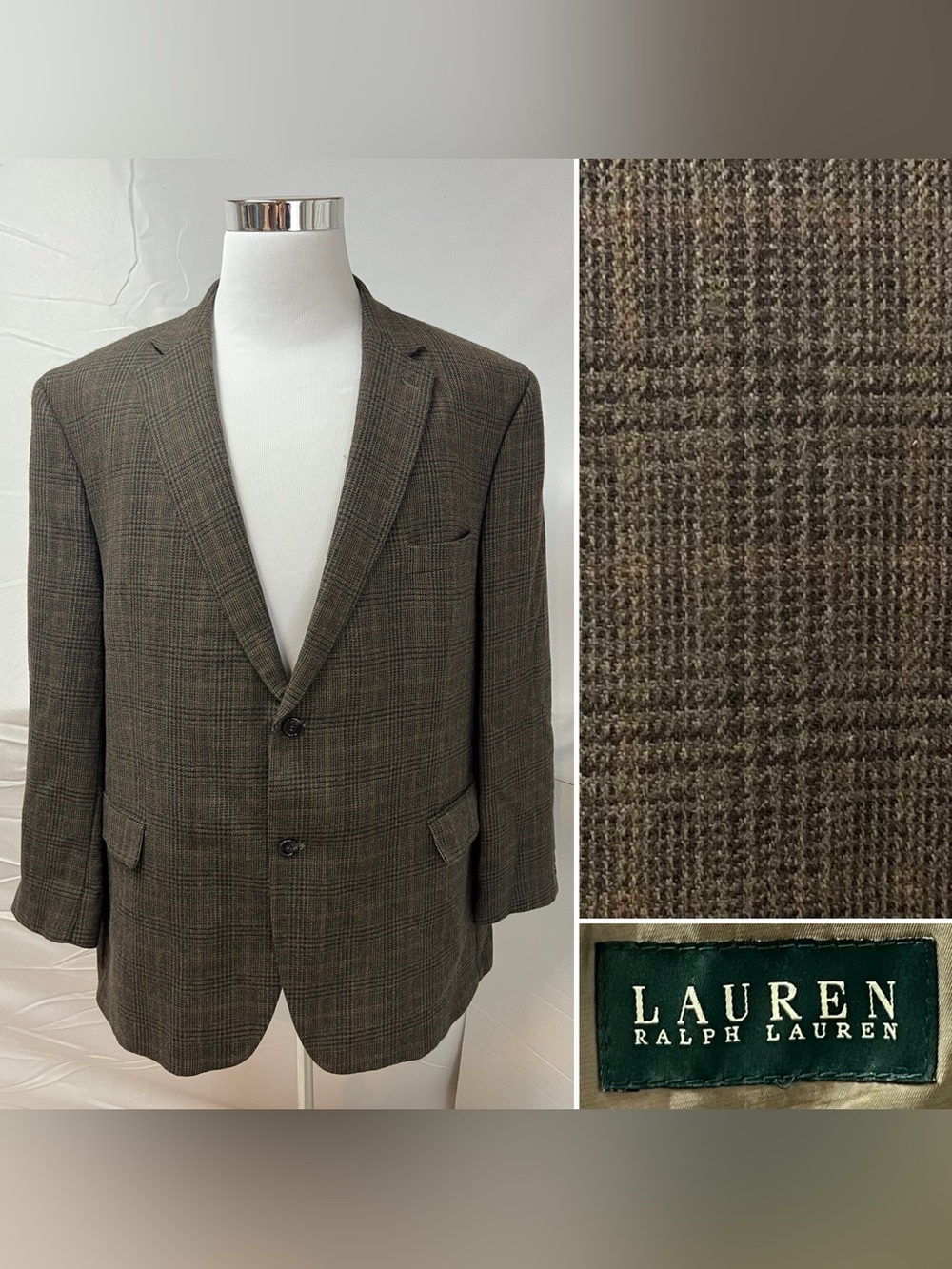 Ralph Lauren Men’s 50R Brown Plaid 100% Wool Blazer Jacket Sport Coat